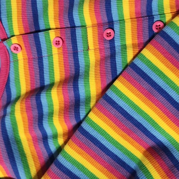 XL Rainbow Ribbed 90s Sweater Cardigan Retro Babydoll Goth Kawaii Button Pinup - Picture 1 of 4